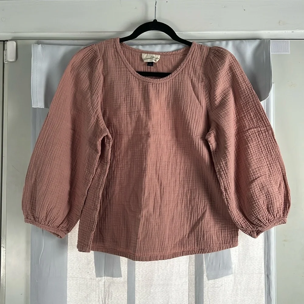 Universal Thread Balloon Sleeve Cotton Women Copper Rose Long-sleeve Blouse Sz M